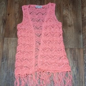 Pink Rose Coral Knit Barbiecorp Vest with Fringe